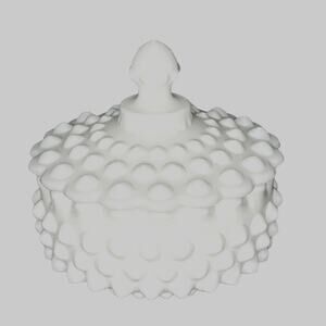 Fenton Candy Dish White Hobnail Milk Glass White Covered Dresser Jar & Lid Vtg